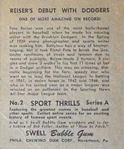 1948 Swell Sport Thrills #2 Amazing Record: Pete Reiser's Dodgers Debut Back