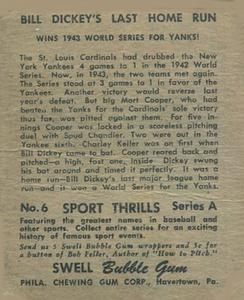 1948 Swell Sport Thrills #6 Home Run Wins Series: Bill Dickey's Last Back