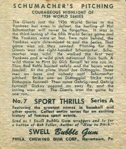1948 Swell Sport Thrills #7 Never Say Die Pitcher: Hal Schumacher Back