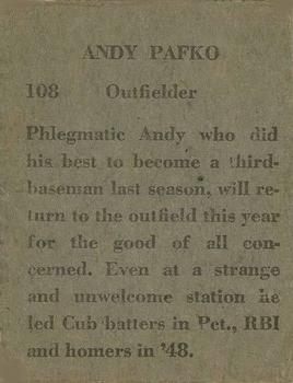 1949 M.P. & Co. (R302-2) #108 Andy Pafko Back
