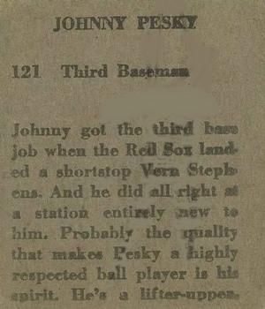 1949 M.P. & Co. (R302-2) #121 Johnny Pesky Back
