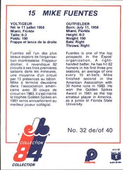 1984 Stuart Montreal Expos #32 Mike Fuentes Back