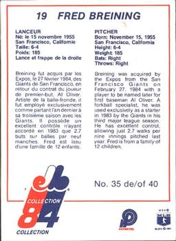 1984 Stuart Montreal Expos #35 Fred Breining Back