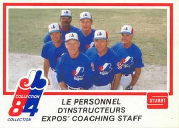 1984 Stuart Montreal Expos #38 Coaching Staff (Bill Virdon / Felipe Alou / Russ Nixon / Joe Kerrigan / Billy DeMars / Galen Cisco) Front