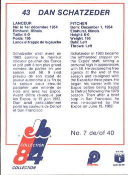 1984 Stuart Montreal Expos #7 Dan Schatzeder Back