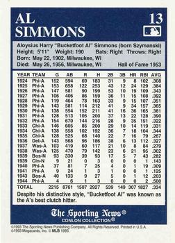 1992-93 Conlon TSN Color Inserts #13 Al Simmons Back
