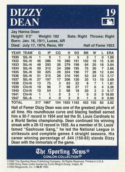 1992-93 Conlon TSN Color Inserts #19 Dizzy Dean Back
