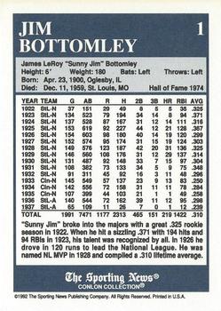 1992-93 Conlon TSN Color Inserts #1 Jim Bottomley Back