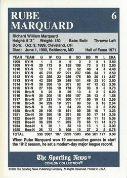 1992-93 Conlon TSN Color Inserts #6 Rube Marquard Back