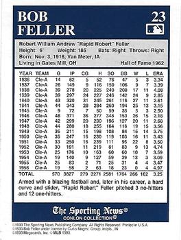 1992-93 Conlon TSN Color Inserts #23 Bob Feller Back