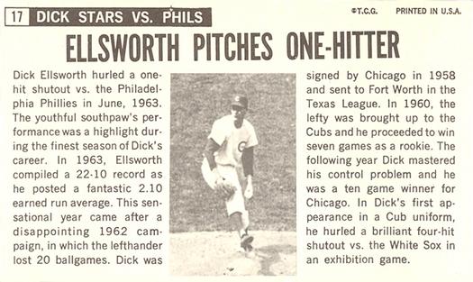 1964 Topps Giants #17 Dick Ellsworth Back