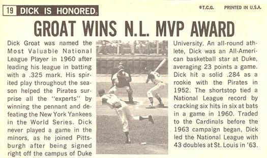 1964 Topps Giants #19 Dick Groat Back