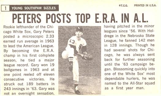 1964 Topps Giants #1 Gary Peters Back