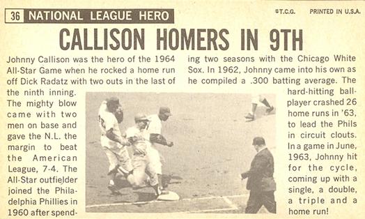 1964 Topps Giants #36 Johnny Callison Back