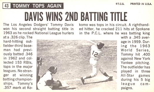 1964 Topps Giants #43 Tommy Davis Back