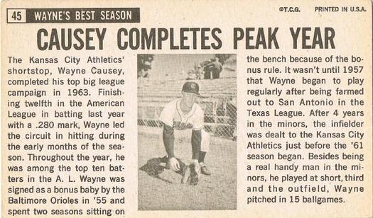1964 Topps Giants #45 Wayne Causey Back