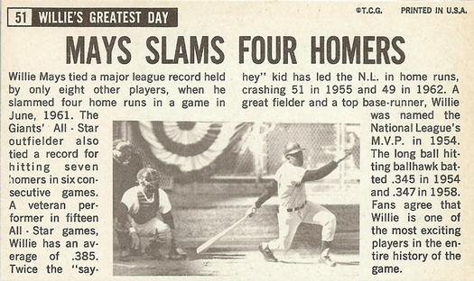 1964 Topps Giants #51 Willie Mays Back