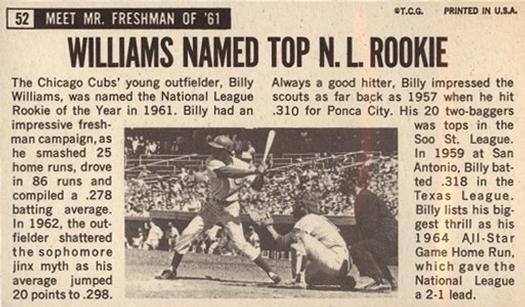 1964 Topps Giants #52 Billy Williams Back