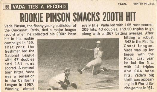 1964 Topps Giants #56 Vada Pinson Back