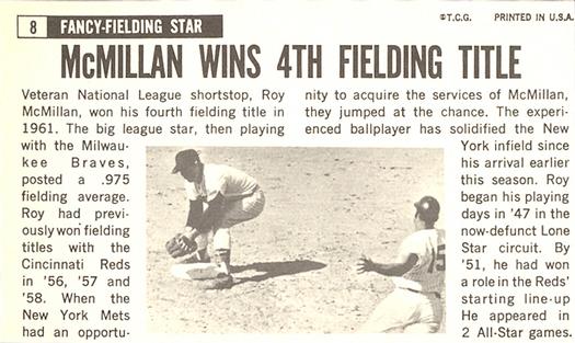 1964 Topps Giants #8 Roy McMillan Back