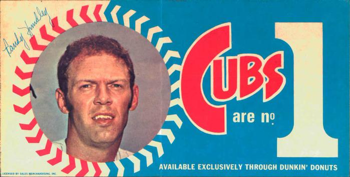 1970 Dunkin' Donuts Chicago Cubs Bumperstickers #NNO Randy Hundley Front