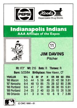 1990 CMC Indianapolis Indians #11 Jim Davins Back