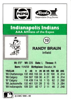 1990 CMC Indianapolis Indians #19 Randy Braun Back