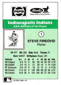 1990 CMC Indianapolis Indians #1 Steve Fireovid Back