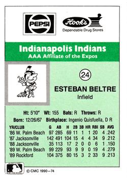 1990 CMC Indianapolis Indians #24 Esteban Beltre Back