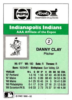 1990 CMC Indianapolis Indians #2 Danny Clay Back