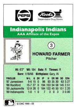 1990 CMC Indianapolis Indians #3 Howard Farmer Back