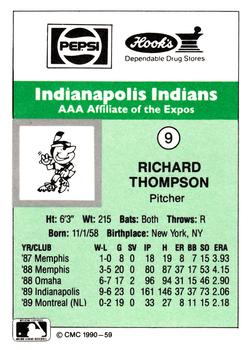 1990 CMC Indianapolis Indians #9 Richard Thompson Back