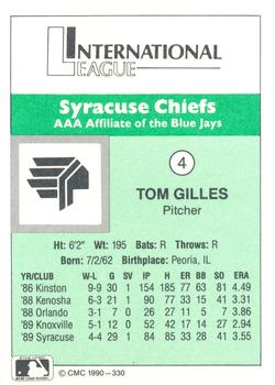 1990 CMC Syracuse Chiefs #4 Tom Gilles Back