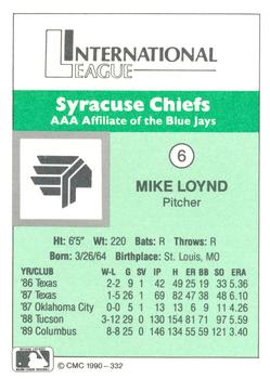 1990 CMC Syracuse Chiefs #6 Mike Loynd Back