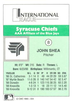 1990 CMC Syracuse Chiefs #8 John Shea Back