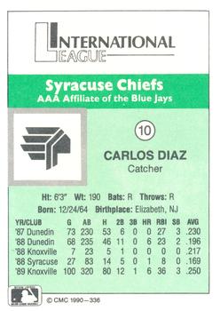1990 CMC Syracuse Chiefs #10 Carlos Diaz Back