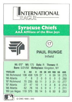 1990 CMC Syracuse Chiefs #17 Paul Runge Back