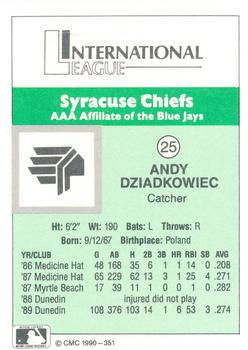 1990 CMC Syracuse Chiefs #25 Andy Dziadkowiec Back