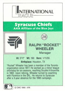 1990 CMC Syracuse Chiefs #28 Rocket Wheeler Back