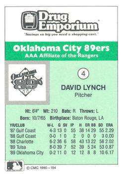 1990 CMC Oklahoma City 89ers #4 David Lynch Back