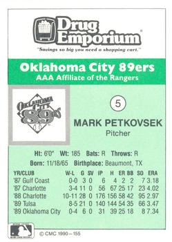 1990 CMC Oklahoma City 89ers #5 Mark Petkovsek Back