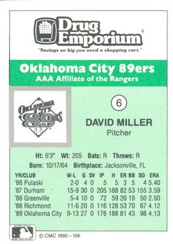 1990 CMC Oklahoma City 89ers #6 David Miller Back