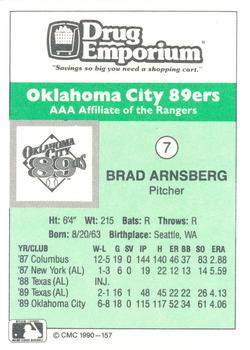 1990 CMC Oklahoma City 89ers #7 Brad Arnsberg Back