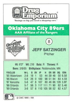 1990 CMC Oklahoma City 89ers #8 Jeff Satzinger Back