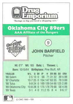 1990 CMC Oklahoma City 89ers #9 John Barfield Back