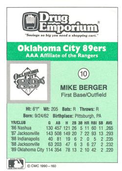 1990 CMC Oklahoma City 89ers #10 Mike Berger Back