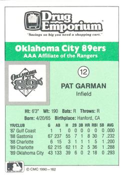 1990 CMC Oklahoma City 89ers #12 Pat Garman Back