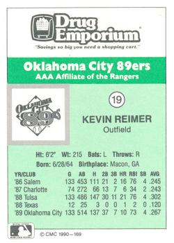 1990 CMC Oklahoma City 89ers #19 Kevin Reimer Back