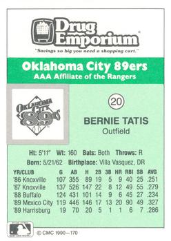 1990 CMC Oklahoma City 89ers #20 Bernie Tatis Back