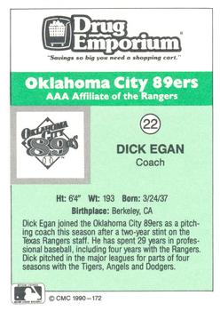 1990 CMC Oklahoma City 89ers #22 Dick Egan Back
